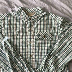 Men’s Large Duck Camp button up. White and blue